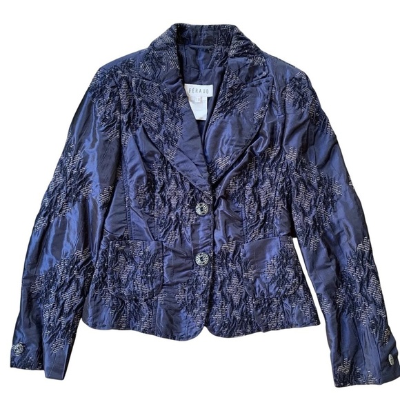 Feraud Textured Embroidered Buttoned Evening Jacket FR 40 US 8 - Picture 1 of 7